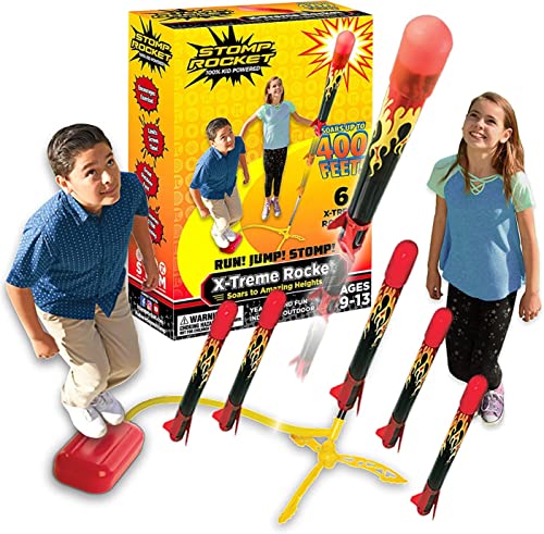 Stomp Rocket Super High-Performance X-Treme Rocket Launcher for Kids, 6 Rockets - Fun Backyard & Outdoor Kids Toys Gifts for Boys & Girls - Toy Foam Blaster - Multi-Player Adjustable Launcher Stand