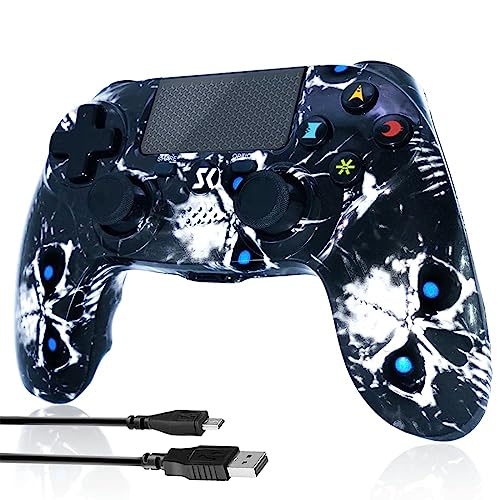 Wireless Controller for PS4,Black Ghost Style High Performance Double Vibration Controller Compatible with Playstation 4 /Pro/Slim/PC with Sensitive Touch Pad,Audio Function, Mini LED Indicator