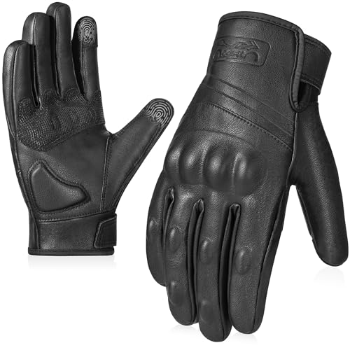 COFIT Microfiber Leather Motorcycle Gloves, Touchscreen Windproof Motorbike Gloves with Knuckles Protection Motocross Racing for Men and Women - Black L
