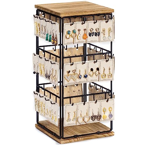 Yoimori Earring Holder Organizer,Earring Storage Organizer with Wood Base,48 Hooks Earring Rack for Women and Girls,Jewelry Organizer Stand for Displaying Ring,Earrings,Ear Stud,Bracelets