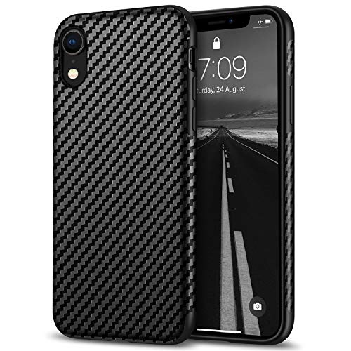 Tasikar Compatible with iPhone XR Case Good Grip Slim Carbon Fiber Leather Case for iPhone XR (2018) - Black