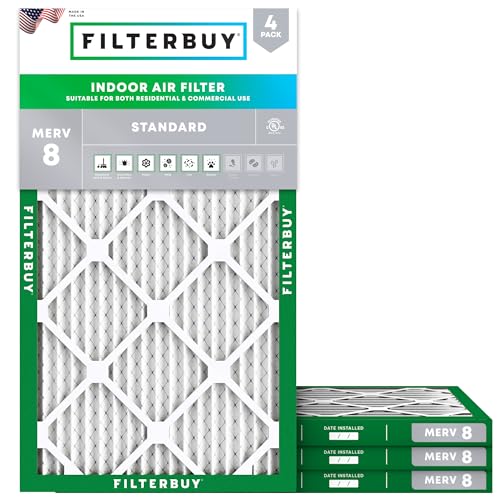 Filterbuy 14x25x1 Air Filter MERV 8 Dust Defense (4-Pack), Pleated HVAC AC Furnace Air Filters Replacement (Actual Size: 13.50 x 24.50 x 0.75 Inches)