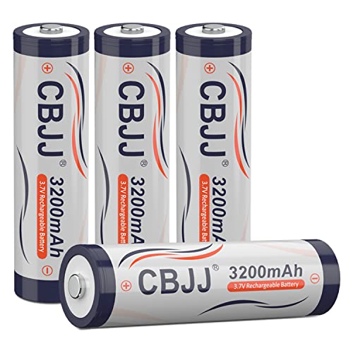 CBJJ 3.7 Volt Rechargeable Battery 18650 Battery 3200mAh Button Top Batteries for Flashlight, Headlamp, etc (4 Pack, Grey)