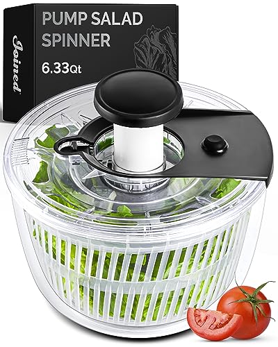 Joined Large Pump Salad Spinner with Drain, Bowl, and Colander - Quick and Easy Multi-Use Lettuce Spinner, Vegetable Dryer, Fruit Washer, Pasta and Fries Spinner - 6.33 Qt (Black)
