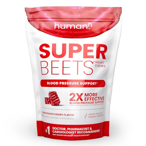 humanN SuperBeets Heart Chews - Nitric Oxide Production and Blood Pressure Support - Grape Seed Extract & Non-GMO Beet Energy Chews - Pomegranate Berry Flavor - 60 Count