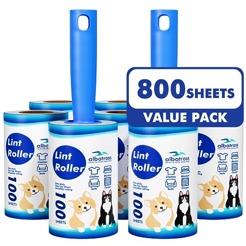 Lint Rollers for Pet Hair Extra Sticky, 800 Sheets (8 Rollers) Mega Value Set Roller with 2 Upgraded Handles, Removal Tool Clothes, Furniture, Carpet, Dog & Cat Remover