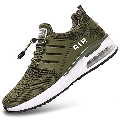 BOGOVER Men's Walking Shoes Non Slip Running Tennis Shoes Breathable Lightweight Air Cushion Sneakers for Tennis Gym Jogging (Green, 6)