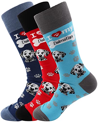 I Love Dogs Dalmatian Unisex Men Women Fun Dress Casual Pattern Crew Funny Socks (3-pack)