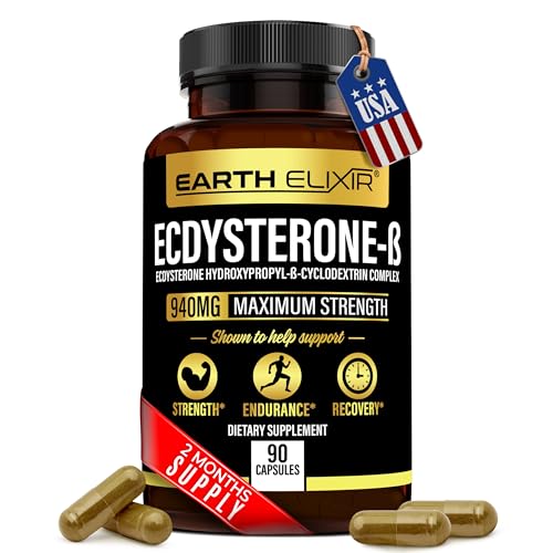 Earth Elixir Ecdysterone Supplements 940mg (90 Capsules) – Made in USA - Muscle Building Supplements for Men w/ 95% Beta Ecdysterone w/Hydroxypropyl-β-Cyclodextrin for Enhanced Bioavailability