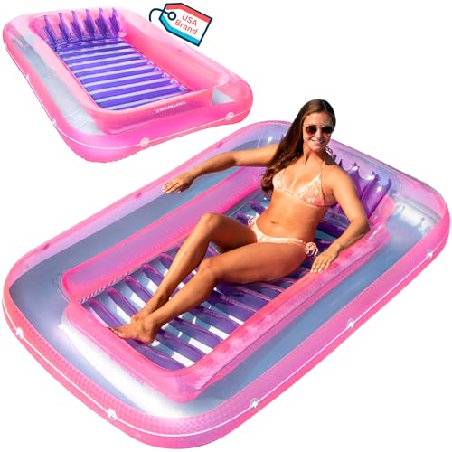 SWIMLINE ORIGINAL Suntan Tub 1-PACK Classic Inflatable Tanning Float Floating Lounge | Pink Personal Tan Pool Hybrid Lounger | Adjustable Pillow | Fill With Water | Reflective Tanning Design