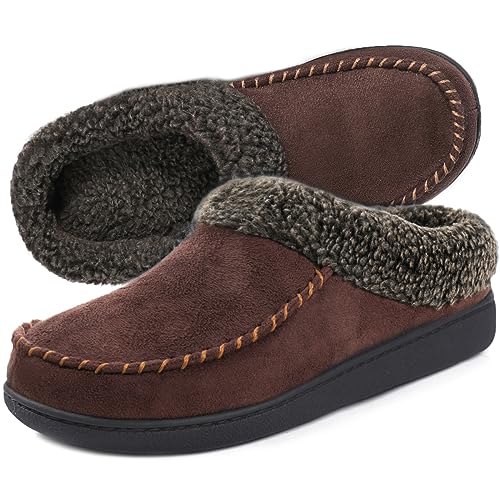 ULTRAIDEAS Men's Nealon Moccasin Clog Slipper, Slip on Indoor/Outdoor House Shoes(Coffee, 11-12)