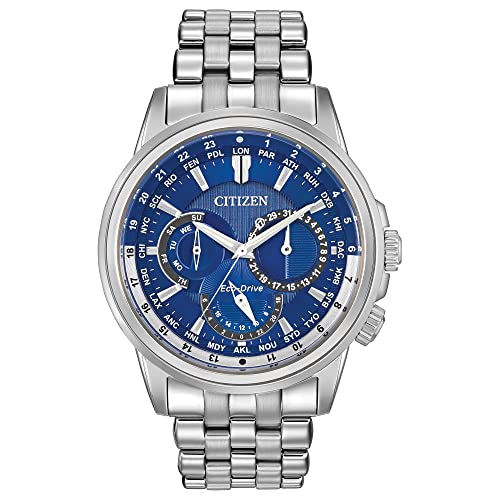 Citizen Men's Classic Calendrier Eco-Drive Stainless Steel Watch, 12/24 Hour Time, 3-Hand Day and Date, Anti-Reflective Mineral Crystal, Luminous Hands, Blue Dial, 44mm (Model: BU2021-51L)