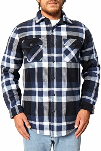 Freedom Foundry Men's Plaid Fleece Jackets Super Plush Sherpa Lined Jacket Shirt (Blue 22 , XX-Large)