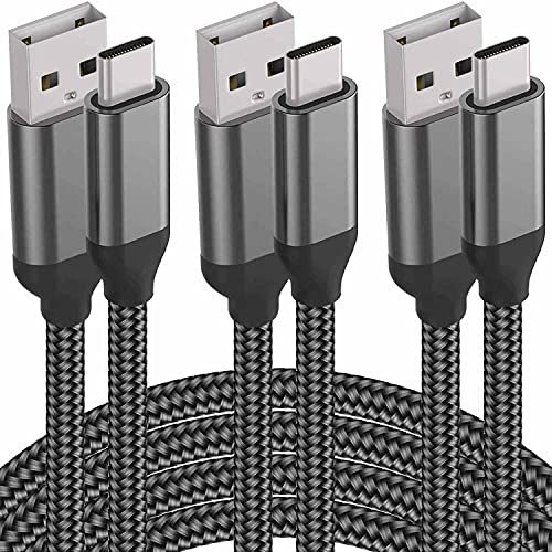 10FT 3Pack,USB C Charger Cable 3A Fast Charging,USB A to USB C Charge Cord for Samsung Galaxy Note 10 9 8 S10 S9 S8 Plus A52 A51 A41,Sony PS5,MacBook Air,Moto G9 G8,TCL 10 Pro,GoPro Hero 8 7,LG (Grey)