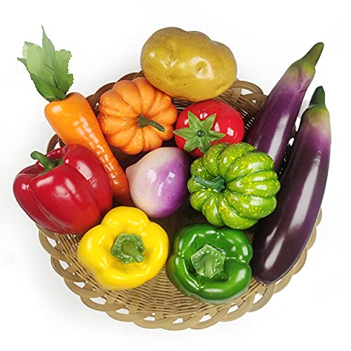 Lorigun 11 Pcs Artificial Vegetables Pack Simulation Vegetables for Decoration, Fake Vegetables Set for Kitchen Home Decor, Decorative Vegetables Faux Onion Carrot Potatoes, FakeTomatoes for Décor