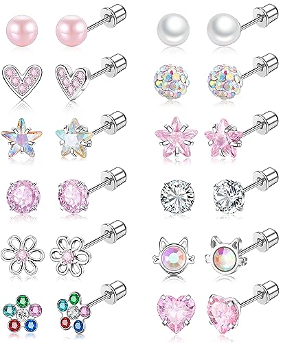 Gemtastic Surgical Steel Screw Back Earrings for Women Hypoallergenic Small Stud Earrings Flat Back Studs A