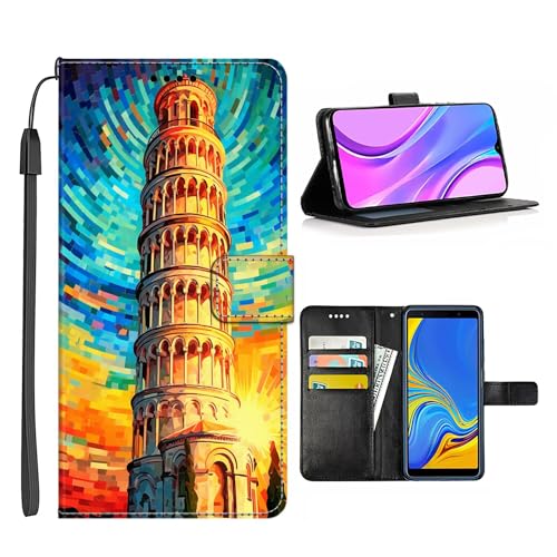 KUAVETO for OnePlus 8 Pro with Tower of Pisa Deisnger-Art cc105 Pattern with Card Clip PU Leather Magnetic Stand Shockproof Wrist Strap Flip Cover for OnePlus 8 Pro Multicolor