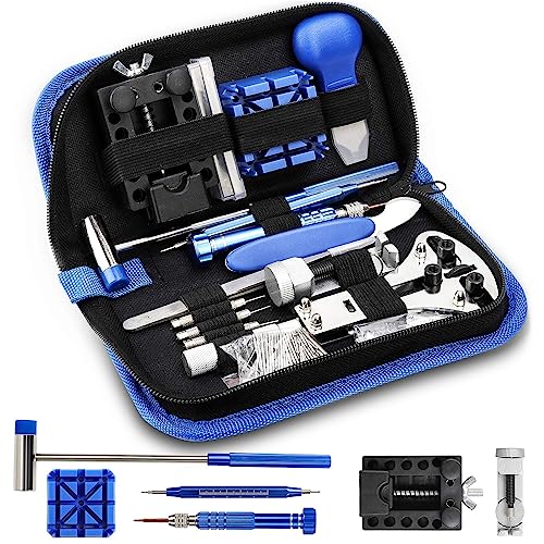 ONEBOM Watch Repair Kit Tool—Professional Watch Band Opener Link, Watch Battery Replacement Tool kit, Watch Back Case Remover with Carrying Case…