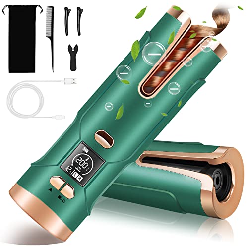 Cordless Auto Hair Curler,Automatic Curling Iron[New in 2022] Wireless Curler with 5200 mAh Battery,LCD&Automatic Shutdown,Wireless Beach Waves Iron,Ceramic Rotating Curling Heating for Hair Styling.