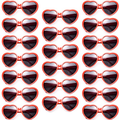 Pibupibu 20 Pack Red Heart Sunglasses for Women, Fun Cute Heart Shaped Sunglasses Bachelorette Party Bulk