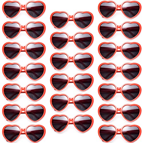 Pibupibu 20 Pack Red Heart Sunglasses for Women, Fun Cute Heart Shaped Sunglasses Bachelorette Party Bulk