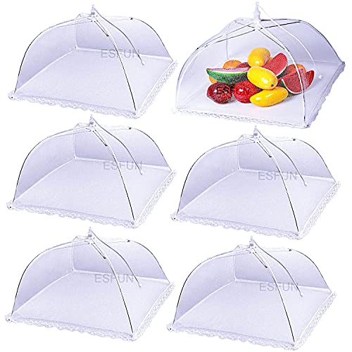 (6 Pack) ESFUN Food Net Covers for Outside, 17'x 17' Large Outdoor Food Cover Mesh Screen Tents Umbrella Fly Food Covers for Picnics, Parties, BBQ, Camping, Reusable and Collapsible
