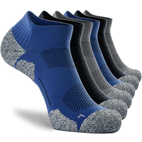 CWVLC Unisex Cushioned Compression Athletic Ankle Socks Multipack, 6-pairs Black Charcoal Royal, L 10.5-13 W US/ 9-11.5 M US