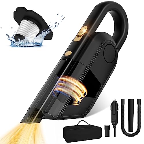 JUSTTOP Car Vacuum Cleaner,12V High Power Mini Car Handheld Vacuum, 16.4ft Power Cord & Detailing Accessory Pack,Car Accessories for Men or Women, Camper Van Travel Cleaning Kit, Car Essentials