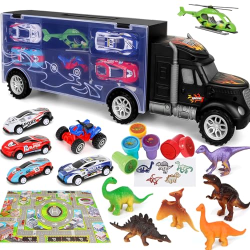Dinosaur Toys for Kids 3-5 Semi Truck, Large Activity Play Mat, Dinosaur Seal, Dinosaur Game Boy Toy Gifts Play Set Birthday Christmas Stocking Stuffer Toy for 2 3 4 5 6 7 Year Old and Up Girl Toddler