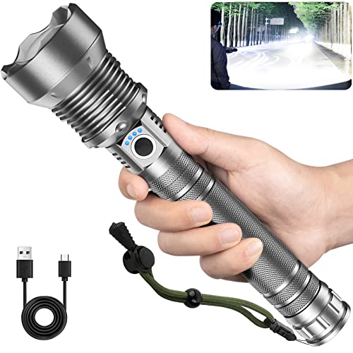 Rechargeable LED Flashlights High Lumens, 300,000 Lumen Brightest Flashlight with 5 Modes and Waterproof, Long Lasting Powerful Handheld Bright Flashlight for Emergencies Camping
