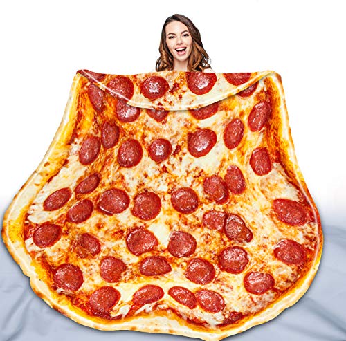 QiyI Pizza Blanket 2.0 Double Sided for Adult and Kids, Giant Food Throw Blanket Funny Thanksgiving Gifts, Christmas Novelty Gift Round Taco Blanket, Warm Soft Tortilla Blanket 60' in Diameter, Red