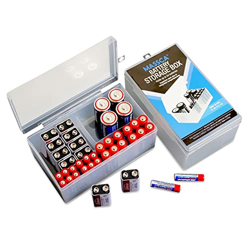 Massca Battery Storage Organizer Pack of 2 - Our Battery Organizer Stores AAA, AA, C and D Size. Holds up to 34 Batteries Per Pack of Our Battery Case Multi Purpose Battery Holder