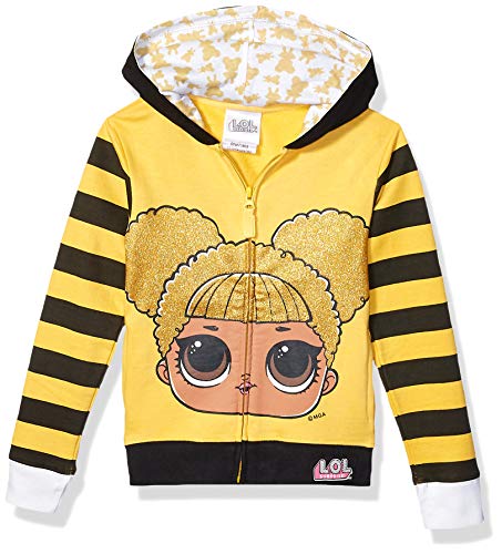 L.O.L. Surprise! Girls' Little Glitterati Queen Bee Big Face Zip-up Hoodie, Gold/Black, 6X