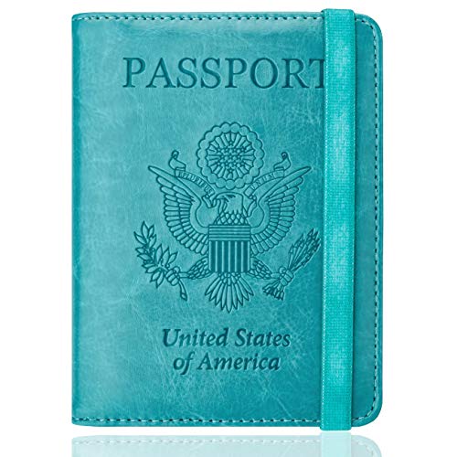 WALNEW RFID Passport Holder Cover Wallet for Women Men, PU Leather Card Holder Passport Case Travel Essentials for Family Vacation, Blue