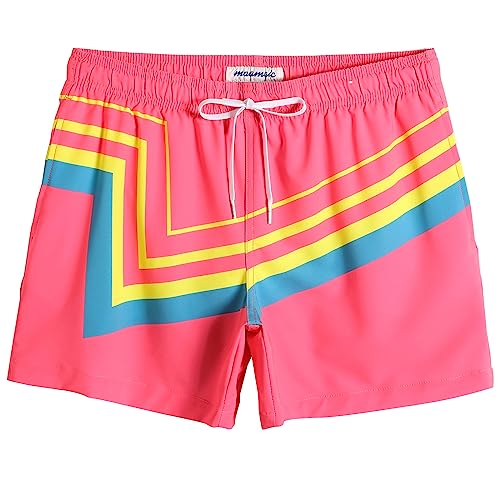 maamgic Mens Boys 80s 90s Vintage 4 Way Stretch Swim Trunks with Mesh Lining Quick Dry Swim Suits Board Shorts