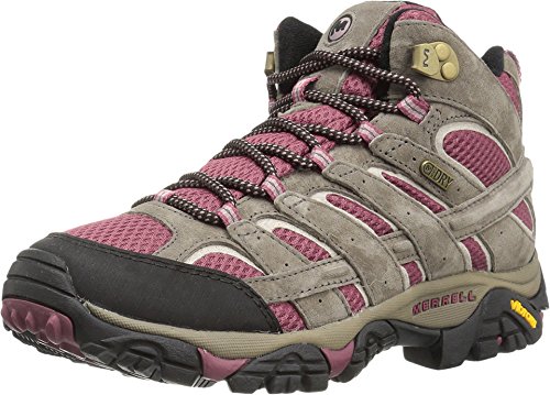Merrell Women's Moab 2 Mid Waterproof Hiking Boot, Boulder/Blush, 8 M US