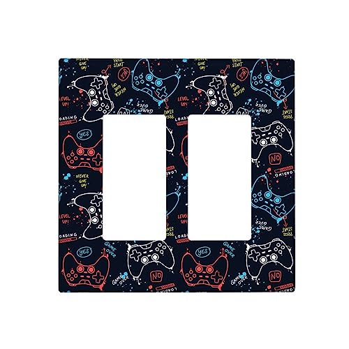 Gamepad 2 Gang Double Rocker Light Switch Plate Covers Decorative, Joystick Gamer Red Blue Video Games Wall Plate Decora Switchplate Faceplate for Kitchen Bedroom Living Room Decor