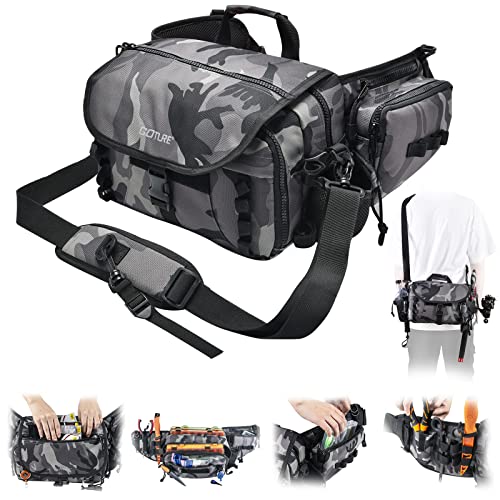 Goture Fishing Bag, Fishing Tackle Bag with Rod Holder, Water-Resistant Fishing Backpack Tackle Sling Bag, Fly Fishing Fanny Pack Storage, Fishing Tackle Box for Fishing Gear,Fishing Gifts for Men