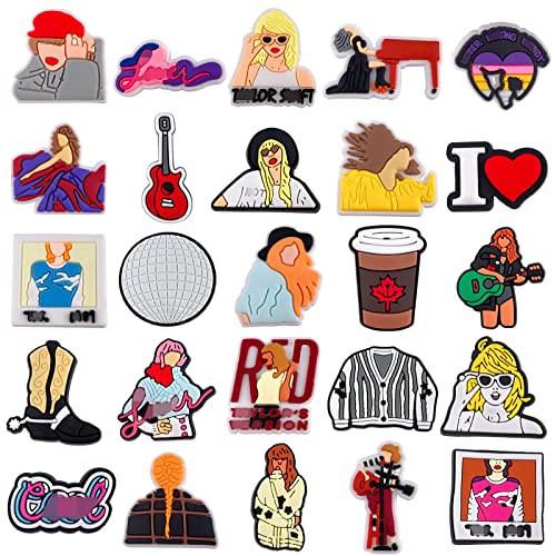 25pcs for Tayler for Swift Croc Charms for Grils Boys,Cute Music Croc Charms for Teens Kids Adult,Clog Sandal Bracelet Wristband Shoe Charms Decoration for Party Favors Gifts