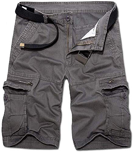 TRGPSG Men's Casual Cotton Twill Lightweight Cargo Shorts Relaxed Fit Outdoor Cargo Shorts with Zipper Pockets(No Belt) K-038 Gray 36