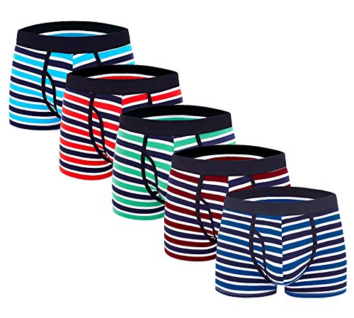 Aserlin Men's Underwear Boxer Briefs 5 Pack Cotton No Ride-up Sport Underwear-S-5Stripe-Fly-M