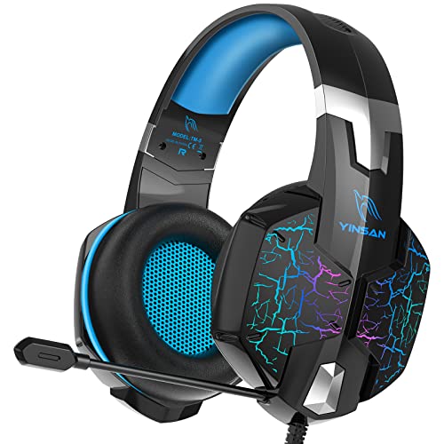 YINSAN Gaming Headset with Mic for PS4 PS5 Xbox Series X|S Nintendo Switch Xbox One PC, Wired Over Ear Gaming Headphones with Surround Sound, Noise-Cancelling, RGB Light, One-Key Mute Button
