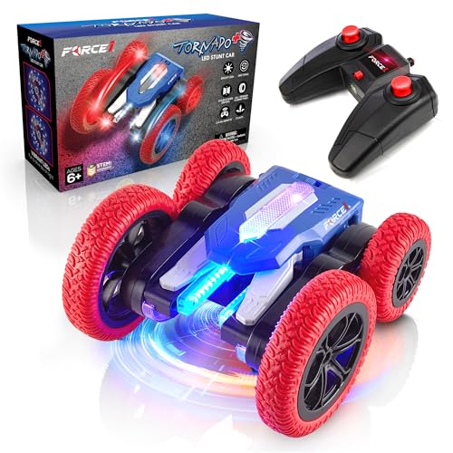 Force1 Tornado+ LED Remote Control Car for Kids- Double Sided Fast RC Crawler, 4WD Off-Road Stunt Car 360 Flips, All Terrain Tires, LED Rechargeable Toy Car Battery, 2.4GHz Remote, Interactive Display