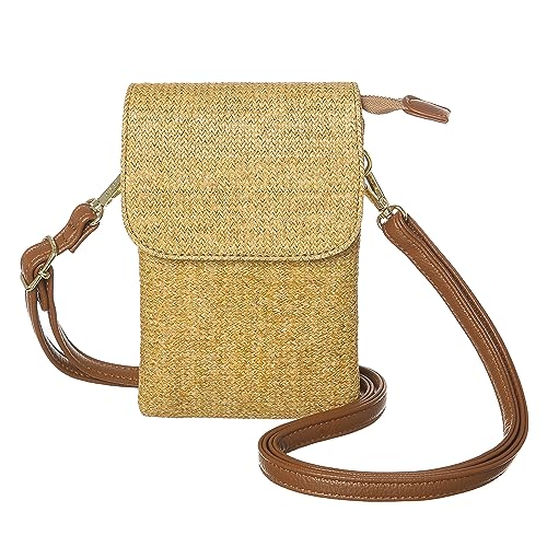 MINICAT Roomy Pockets Series Small Crossbody Bags Cell Phone Purse Wallet for Women(Grass Weaving)