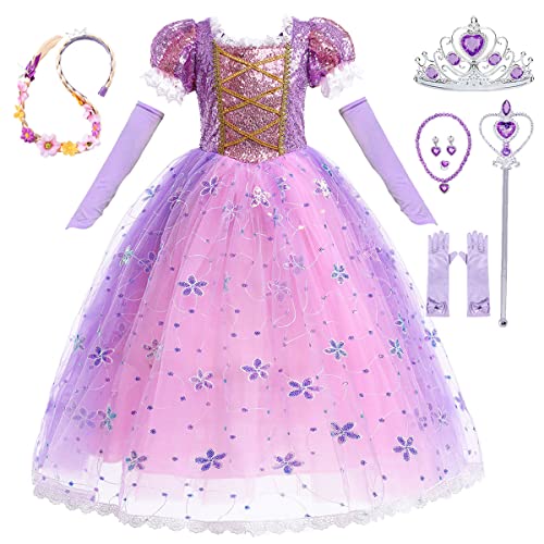 iTVTi Princess Rapunzel Costume Little Girls Dress Up for Birthday Party Halloween Carnival, 5-6 Years(Tag 130)