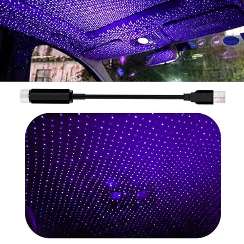 leediga 1 PC Car Roof Star Night Lights, Metal Romantic USB Vehicle Atmosphere Lamp Accessories, Universal Rotatable Outdoor Decor for Wedding Car, Ceiling, Bedroom, Party (Purple & Blue)