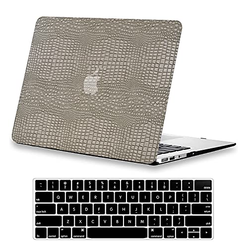 DTangLsm Compatible for MacBook Air 13 inch Case 2022 2021 2020-2018 Release A2337 M1 A2179 A1932 with Touch ID, Crocodile Leather Hard Shell Faux Alligator Case Snake Skin & Keyboard Cover, Silver