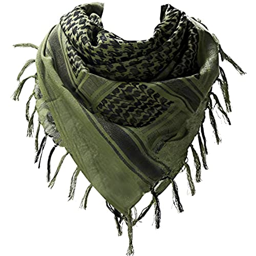 100 percent Cotton Military Shemagh Arab Tactical Desert Keffiyeh Thickened Scarf Wrap for Women and Men, Army Green, One Size