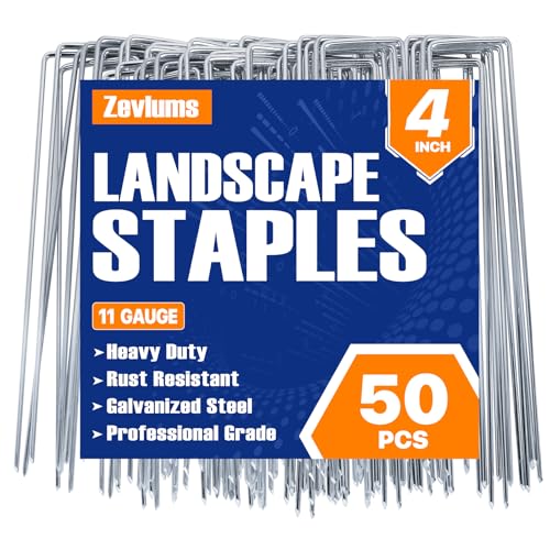 Zevlums Landscape Staples 4 Inch 50 Pack 12 Gauge Anti-Rust Garden Staples Galvanized Landscape Fabric Staples SOD Pins for Weed Barrier Fabric, Irrigation Tubing