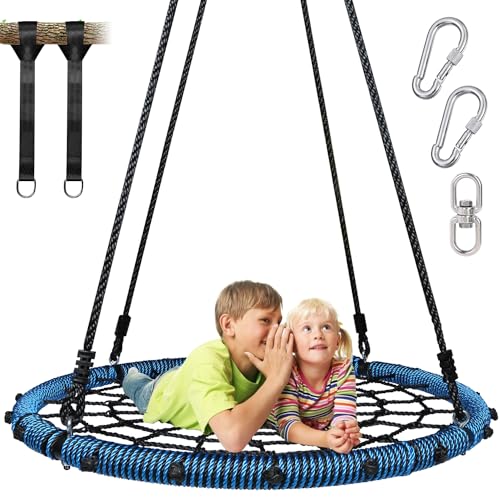 Trekassy Spider Web Tree Swing 45 inch for Kids Adults with Swivel, Steel Frame and Adjustable Ropes-Blue